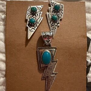 Sterling Silver and Turquoise Jewelry Set Southwest lighting bolt